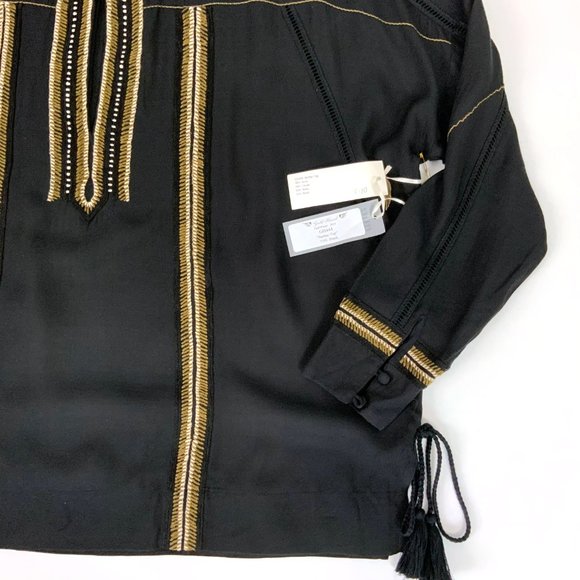 New Gold Hawk BOHO Black Long Sleeve Embroidered Blouse  Sz M - Picture 11 of 16